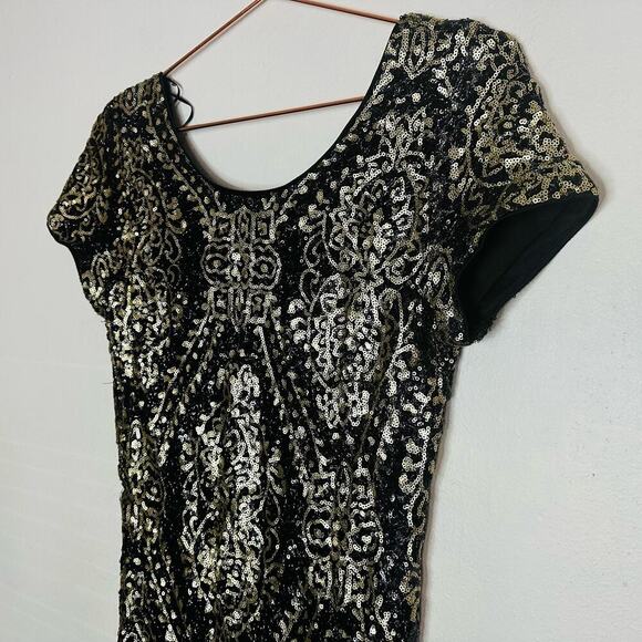 Slate & Willow Mae Gold & Black Sequin Vegas Style Shift Mini Dress Size 8 - Picture 8 of 8